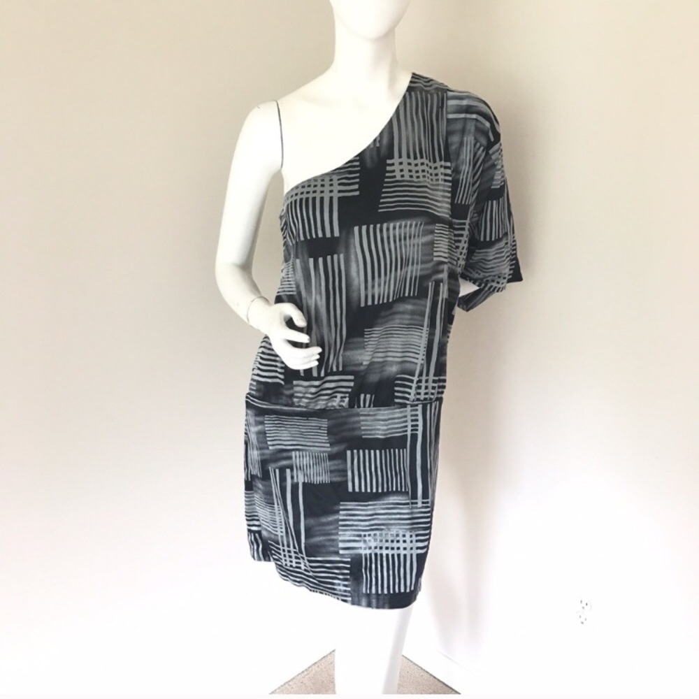 Mango Geometric Print One-Shoulder Dress